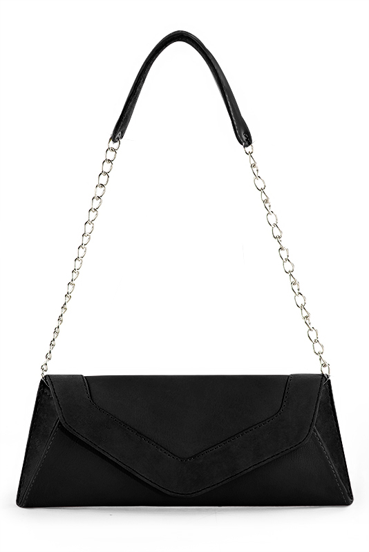 Dress clutch for wedding and parties in matt black leather - Top view